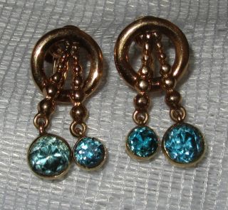 Art Deco Blue Zircon 14K Gold Earrings Drop Pendant ~ 3.6 grams