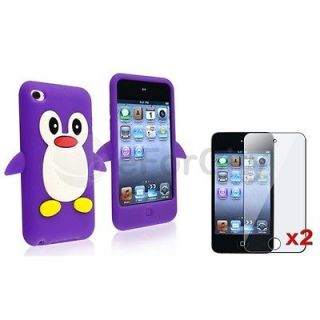 Cute Penguin Silicone Case+Clear LCD Film For iPod Touch 4 4G 4th Gen