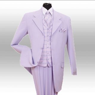 New Mens 3 piece 3 button Milano Moda Stylish Fashion Suit Lavender