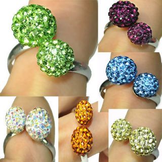 Fashion 2 Swarovski Crystal Disco Ball Adjustable Ring Copper&Silver