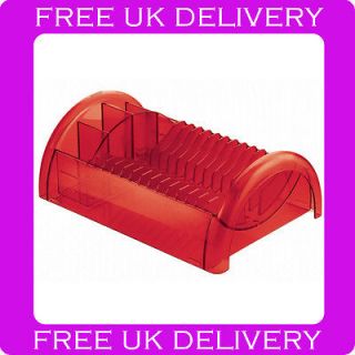 QUALITY RED 46CM PLASTIC DISH DRAINER PLATES RACK SINK TIDY WHITEFURZE