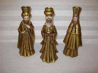 VINTAGE MCM ARDCO GOLD TONE THREE KINGS CHRISTMAS CANDLE HOLDERS