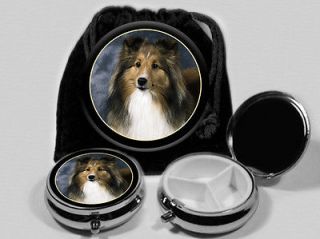 Sheltie Dog Pocket Mirror Pill Box Pouch #2471