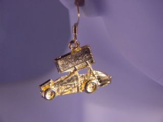 Sprint car charm earrings auto Racing Jewelry gold