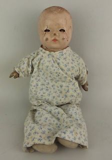 Antique Composition Baby Doll Sleep Eye Speaker Cloth Body Molded Hair