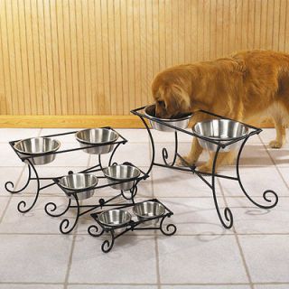 Pet Studio Wrought Iron Raised Dog Feeders Diners w/ 2 Bowls 1 QUART
