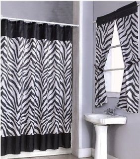 Zebra Pattern Shower Curtain and Window Set w/ Liner+Rings NEW