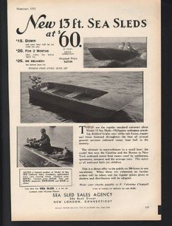 1933 SEA SLED HUNT DUCK MOTOR BOAT NAUTICAL WOOD SPEED ENGINE SPORT
