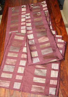 Ready Made Fully Lined Eyelet Curtains DEEP PURPLE BRONZE GOLD SQUARE