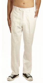 CONCITOR Linen Mens Dress Pants Trousers Flat Front Slacks WHITE 38