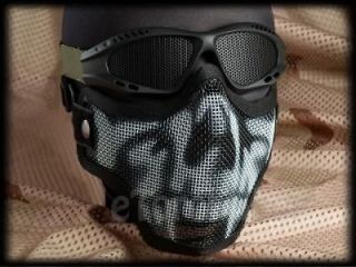 Protection Steel Face Mask with Mesh Goggles Black Skull Airsoft