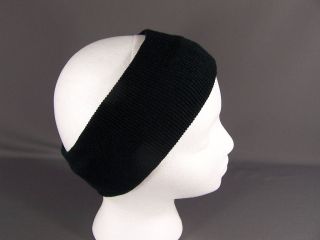 Black ribbed knit ear muff head wrap warmers ski headband unisex