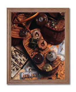 Old Fly Fishing Rod And Antique Reels Lures Wall Picture Oak Framed