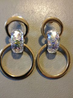 RETIRED SWAROVSKI jewelry Earrings24 CARAT GOLD plate white crystals
