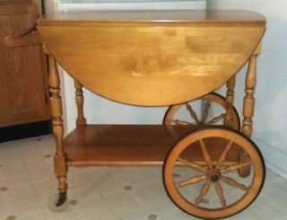 Vintage Wood Wheel COFFEE TABLE Bar Cart Serving