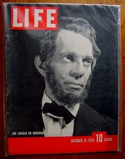 LIFE October 31, 1938   Raymond Massey as Abe Lincoln on Broadway WWII
