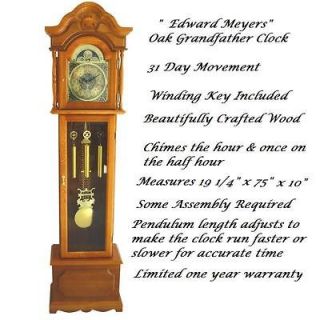Grandfather Clock Edward Meyers Oak w/ Beveled Glass 31 Day Movement