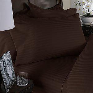 1000TC 1Pc Fitted Sheet 100%Egypt Cotton Choco Stripe Choose Size