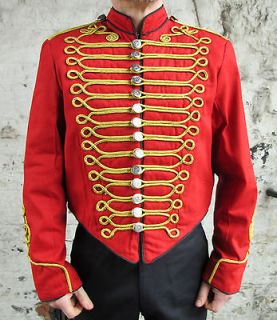 Red Military Jacket Gold Braid Parade Tunic Guard Coat Black Trim