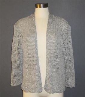 1X Eileen Fisher Dark Pearl Short Straight Open Twist Cardigan Sweater