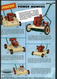 1956 ad Pincor Power Lawn Mowers Pioneer Gen E Motor Corp ORIGINAL
