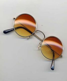 Sun Glasses Round Shades Steampunk Gold Wire Lennon Orange Yellow Lens