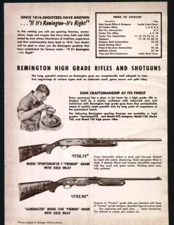 AD Remington Rifle Shot Gun Premier Grade Gold Inlay $1,750 760F 58F