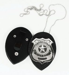 POLICE Cop Metal BADGE with Chain Clip Faux Leather CSI FBI Costume