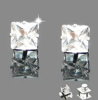 2x CZ White Clear SQUARE Magnetic Earring STUD Ear plug 6mm Piercing