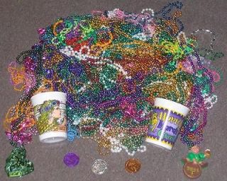 HUGE LOT 180 MARDI GRAS BEADS Authentic NEW ORLEANS w/ Cups Medallions