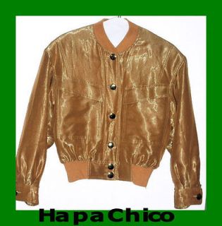 Vintage Bomber Jacket Coat Baseball 34 4 Gold Chain Leopard Lion Silk