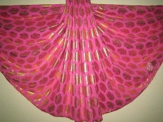 AWESOME INDIAN GOLDEN GLITTERY SARI FABRIC LIGHTPINK BELLY DANCE