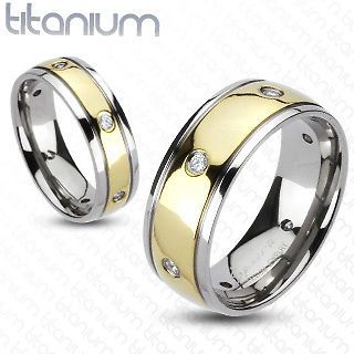 Solid titanium mens ring Gold IP center Multi CZ dome engagement