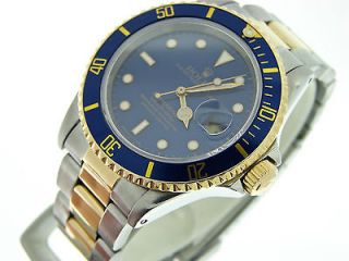 Date 2tone 18K Yellow Gold & Stainless Steel Watch Blue 16613