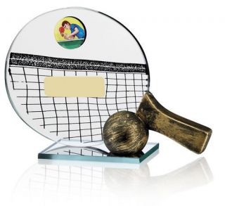 Table Tennis Trophy Award, Glass & Resin FREE Engraving