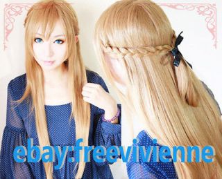 Art Online Asuna Yuuki Braided 80cm Long Pale Gold Brown Cosplay Wig
