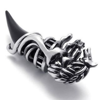 Black Vintage Silver Wolf Tooth Stainless Steel Pendant Mens Necklace
