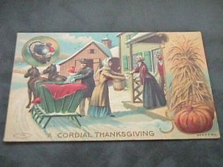 VINTAGE A CORDIAL THANKSGIVING VISIT IN A HORSE DRAWN SLEIGH POSTCARD