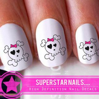 20x Pink Bow skull Crossbones Nail Art Decals Wraps Stickers Water