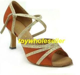 Ladies Latin Ballroom Salsa Orange gold glitter Dance Shoes G262