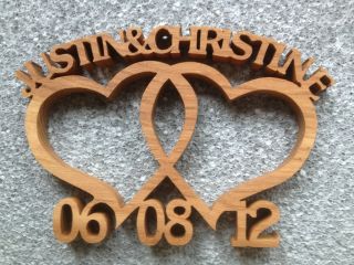 Wooden Entwined hearts. Custom made wedding/annive rsary gift with two