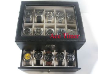 20 Watch Glass Top Genuine Leather Storage Display Case