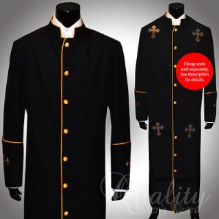 Clergy Robe 48 Black Gold Piping Cross Sequins Cassock Full Length