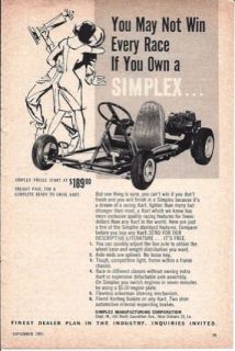 1961 Simplex Go Kart Ad/ Trophy Queen kissing driver