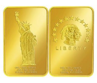 TROY OUNCE .999 FINE GOLD CLAD AMERICAN INDIAN STATUE OF LIBERTY ART