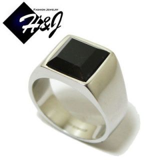 MENs Stainless Steel Black Square Onyx Silver Black Ring Size 8 13