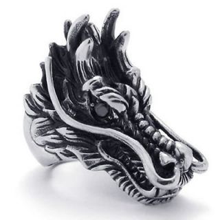 Black Silver Stainless Steel Dragon Mens Ring Size 8,9,10,11,12,13,14