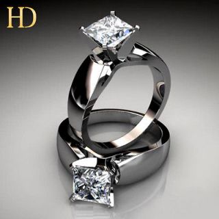 Carat Wide Band VS Princess Cut Diamond Engagement Ring 14K Gold