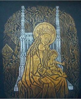 Madonna & Child, an original brass rubbing for framing,Nivell es Abbey