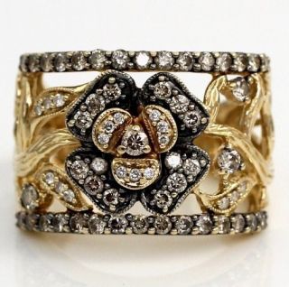 Ring Chocolate/Clea r Diamond 14K Yellow Gold Wide Ring Size 7 Papers